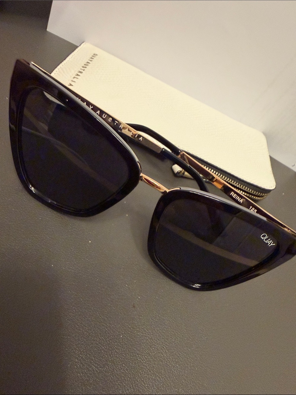 Quay Australia Black Sunglasses with Gold Bridge Reina 125